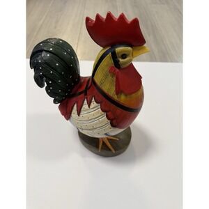 Rooster Folk Art Figurine 12 Inch Plaid Polka Dot Chicken Farmhouse Decor